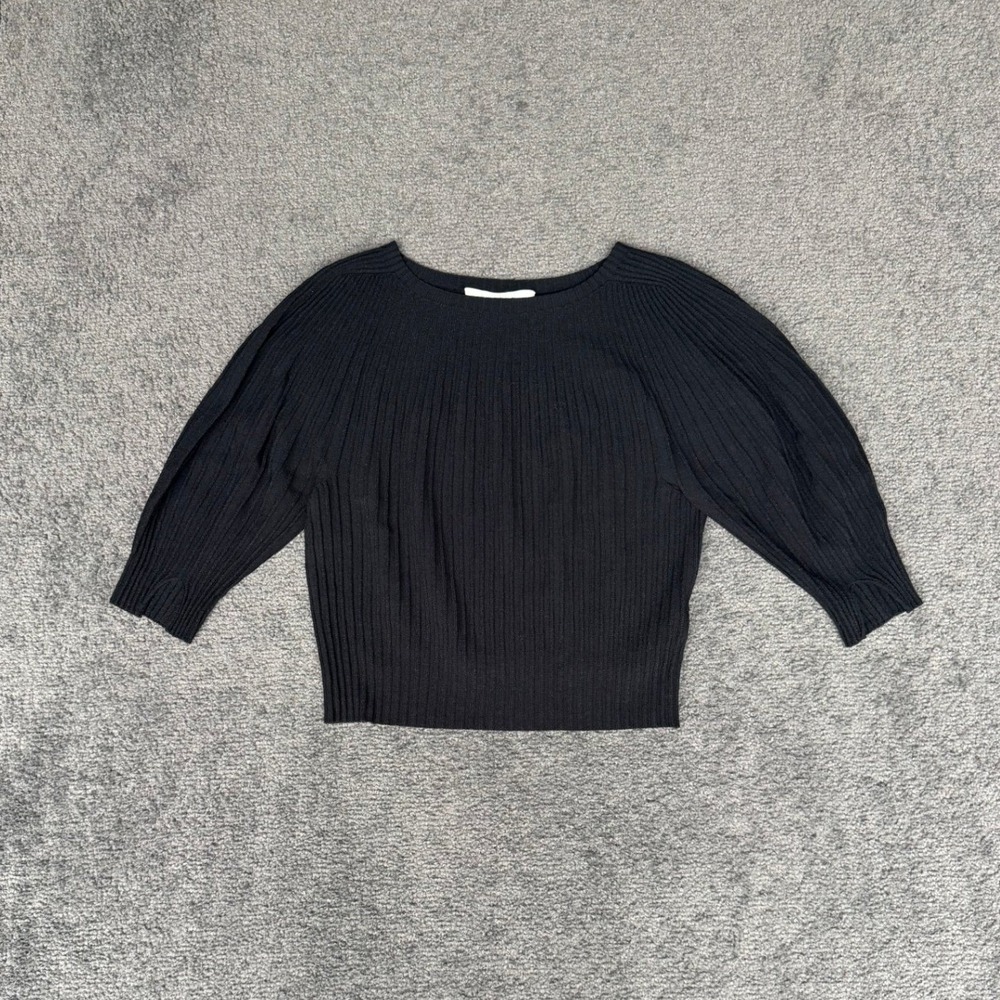 Favorite Daughter Black‎ Ribbed Knit Boat Neck Puff Sleeve Sweater Top Small